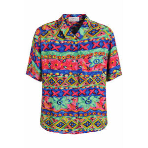 Laura Katherine Vintage 90s Bright Abstract Rayon Shirt Travel Fun L